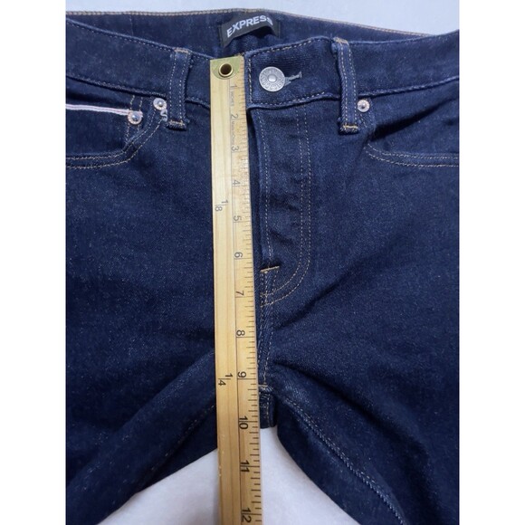 Express Selvedge Denim Men's W28 L30 Buttonfly Slim Fit Dark Blue Jeans - Picture 10 of 16